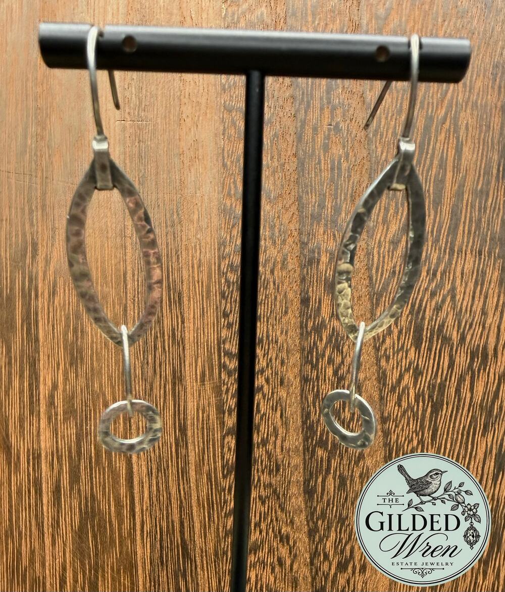 Silpada W1795 Sterling Silver Hammered Oval Dangle Earrings Retired